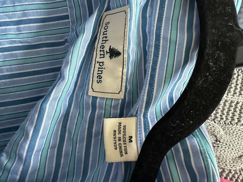 Southern Pines Blue Striped Cotton Long Sleeve Button Up Shirt - Picture 7 of 7